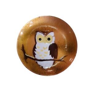 Bovano Vintage Enamel on Copper Owl Coaster or small Dish Hand Painted